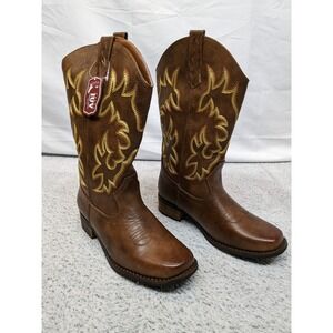 IUV Women's Cowboy Boots Size 9.5 Western Square Toe Mid-Calf Brown Pull-On NEW